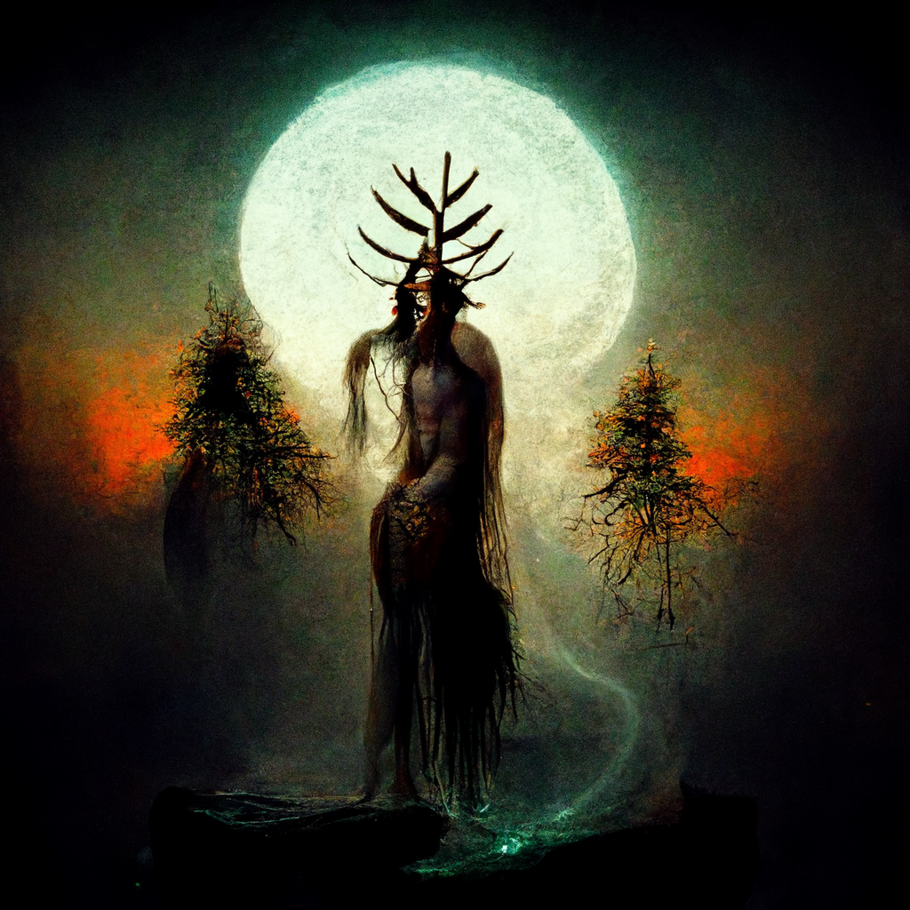 "ancient pagan nature spirit" made with MidJourney