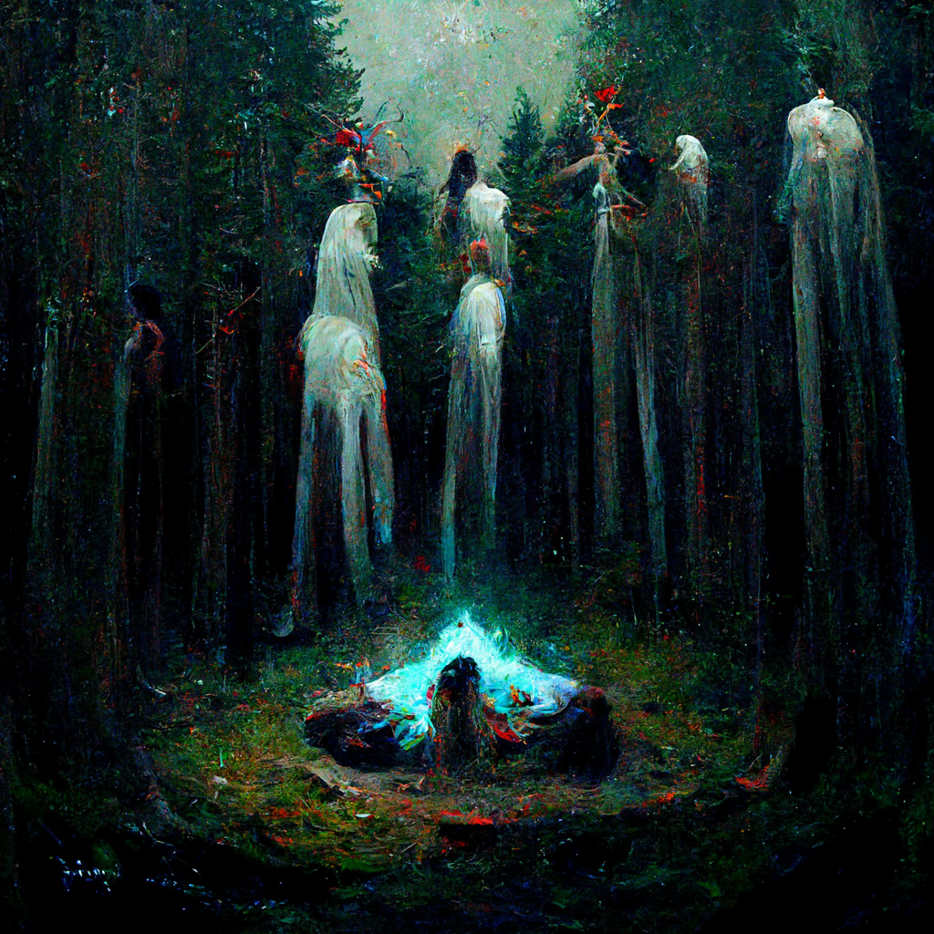 "forest ritual of the spirits" made with MidJourney