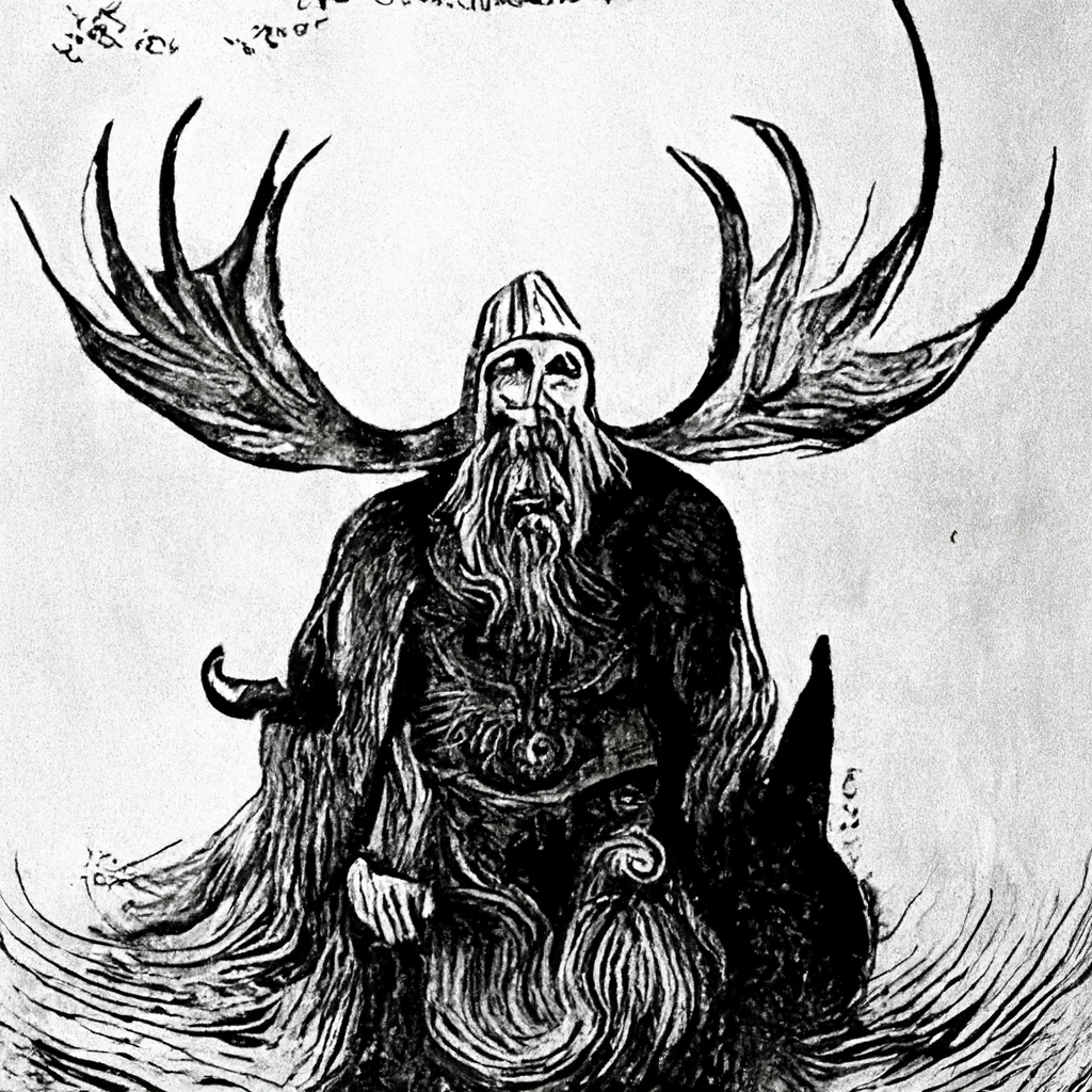 "ink drawing of old norse spirit" made with MidJourney