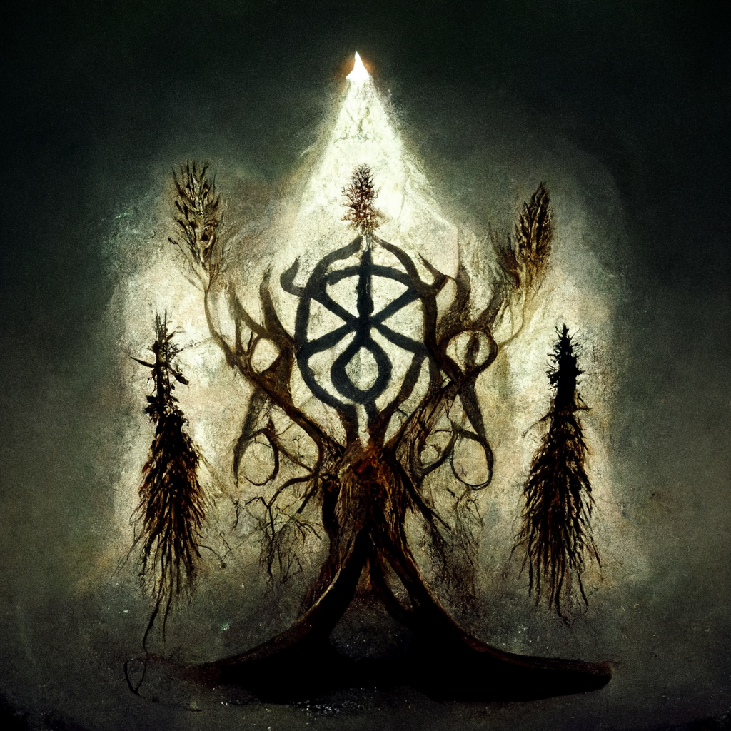 "Mycelium runic spirit ritual" made with MidJourney