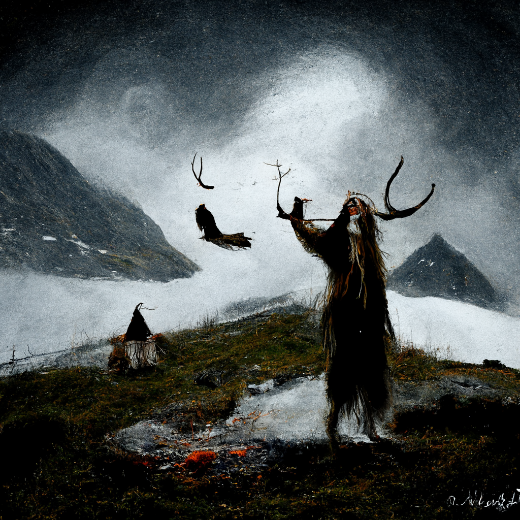 "old norse animal spirit ritual in the mountains" made with MidJourney
